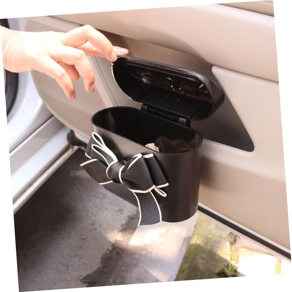 Car Trash Can with Lid Multi-Function Vehicle Bin with Bow Design Durable and Convenient Garbage Storage for Car Office Dormitory and Spaces