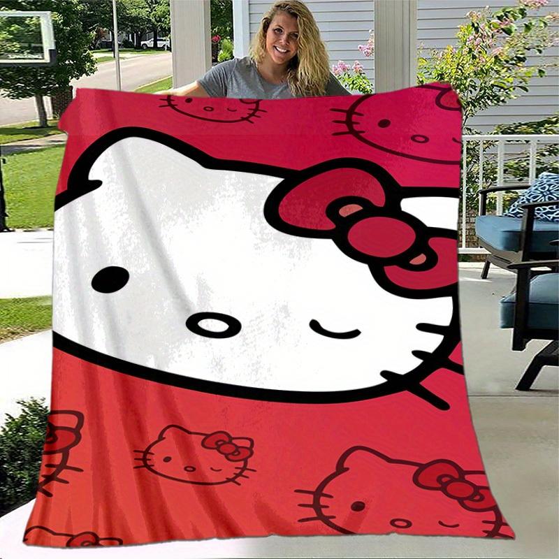 1шт. Плед с принтом Hello Kitty на красном фоне, милый мультяшный - Для дома, офиса, улицы, подарок, подходит для всех сезоновz041747