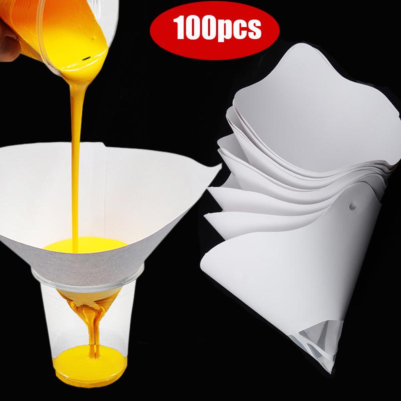 100PCS Paint Filter Paper 11x19 Cm 100 Microns Car Paint Spray Mesh Paper Filter Funnel Strainer Disposable Conical Straining Funnel