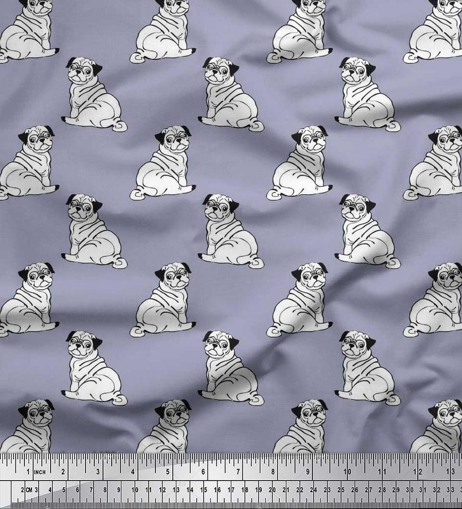 Soimoi Japan Crepe Satin Fabric Pug Dog Print Fabric by Metre 42 Inch Wide