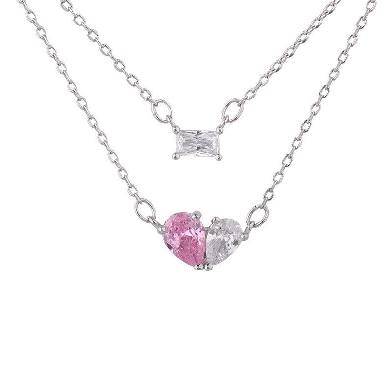 Двухслойное ожерелье Love Pink Diamond для девочек, легкое, роскошное, нишевое, милое, высококлассное, замок Sense