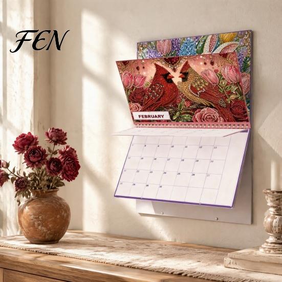 Handcrafted Wall Planner 2027 Diamond Art Painting Pattern Calendar, Rhinestone Gem 12 Decorative Hanging Calendar Monthly Planner, Jan. 2026-Dec. for