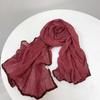 Vintage Cotton Linen Feeling Warm Scarf Solid Color Warm Shawl with Floral Brim Korean Versatile Pleated Autumn and Winter Scarf