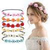 Hand Woven Floral Wreath Crown Adjustable Ribbon Bohemia Garland Headpiece  for Photography Props