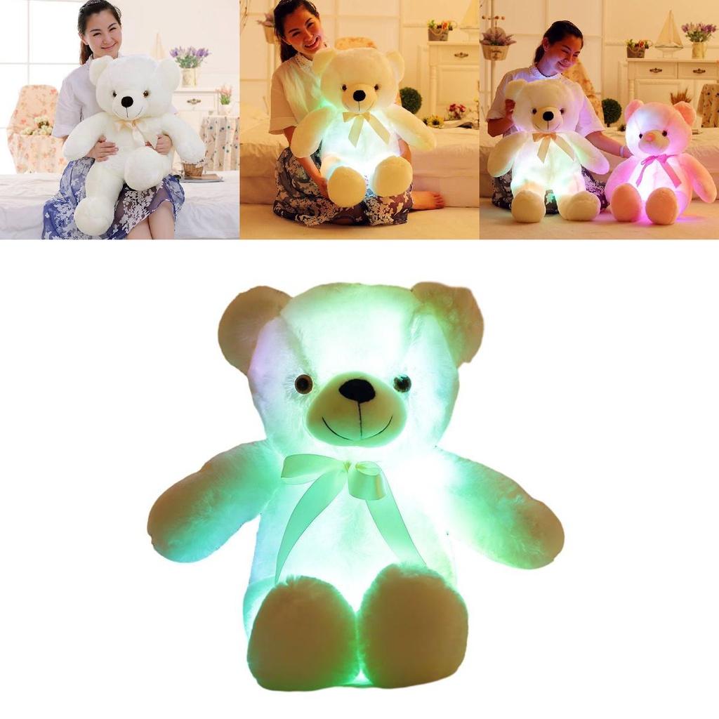 Led Light-up Teddy Bear Plush Toy With Bow Tie Design Long-haired Colorful Flashing Lights