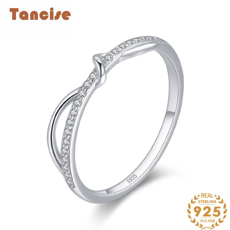 Tancise Classic 925 Sterling Silver Zircon Ring Ladies Jewelry Wedding Promise Party Gift