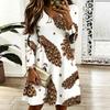 Women Plus Size Scallop V Neck Long Sleeve Peacock Printed White Casual Dress