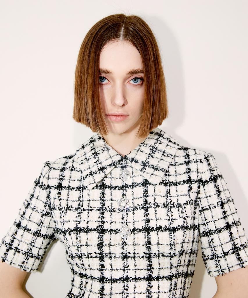 Chaenyuyog Detatchable Collar Dress [Black Check]