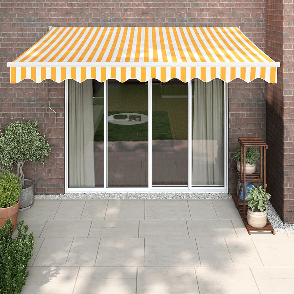 Electric Awning with Crank Yellow and White 3.5 x 2.5 m