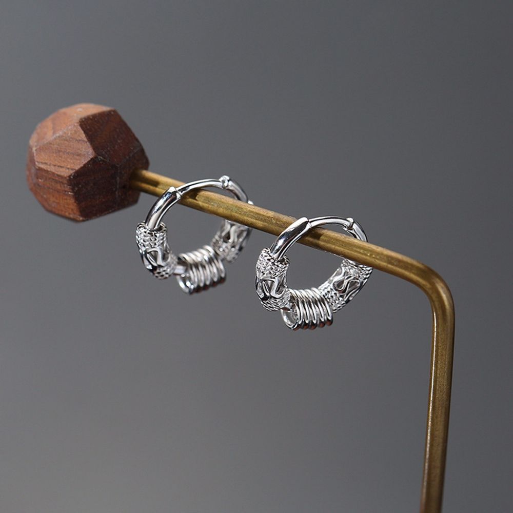 Steel Hip Hop Round Hollow Korean Style Earrings Men Hoop Earrings Dragon pattern Circle Ear Studs