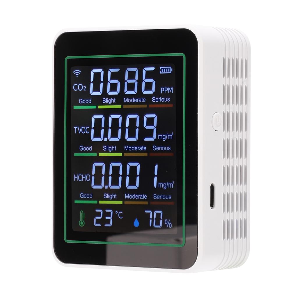 5 In 1 Quality Monitor, WiFi Indoor CO2 Meter for Smart, HCHO TVOC Detector with LCD Display, Infrared Sensor, Temperature Humidity for Home