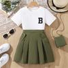 Повседневный костюм для девочек, летний детский милый топ с короткими рукавами, плиссированная юбка, костюм из двух частей