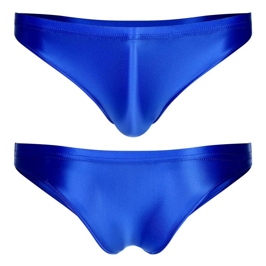 Mens Glossy Low Rise Briefs Solid Color Elastic Waistband Underpants Underwear Swimwear