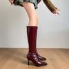 2025 весна и осень новые сапоги женские длинные сапоги острый носок тонкий каблук высокий каблук тонкие сапоги обхват голени высокие сапоги бордовый