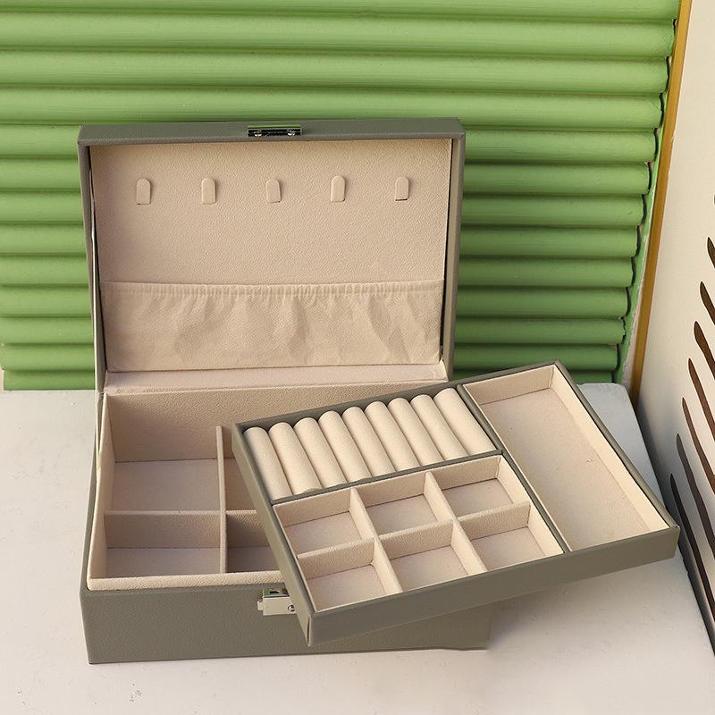 Коробка для хранения украшений Большая вместимость Женские кольца Серьги Ожерелье Браслет Отделка Коробка для украшений Креативная двойная с замками