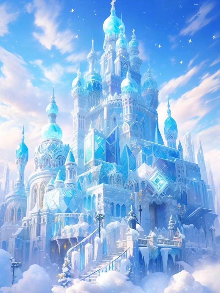 DIY 5D Полная круглая алмазная вышивка Замок Картина Дом Мозаика Вышивка крестом Пейзаж Зимняя картина Украшение