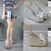 New Fashion Simple Casual Sequin High Heel Wedge Heel Thick Bottom Waterproof Platform Muffin Sandals Women's Single Shoes