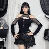 AltGoth Mall Gothic Sexy T-shirt Women Streetwear Harajuku Y2k E-girl Mesh Patchwork Hollow Out Long Sleeve Halter Crop Tee Tops
