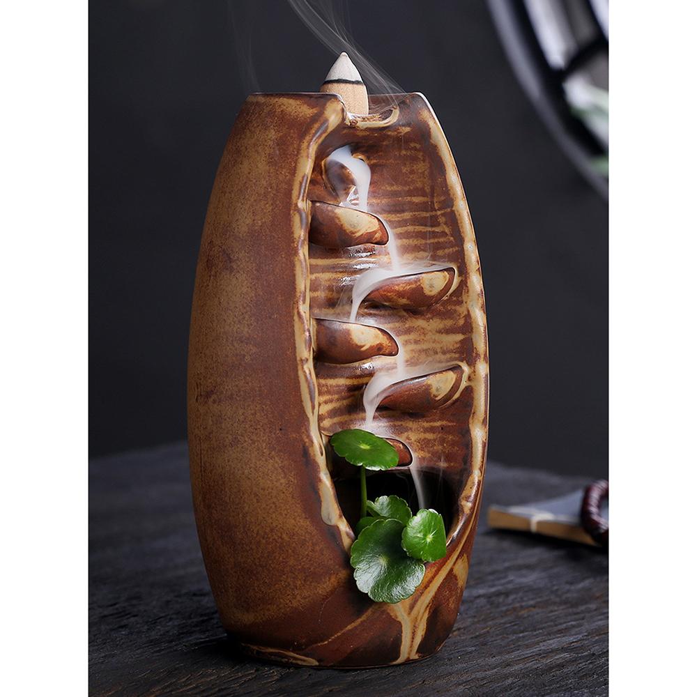Ceramic Reverse-Flow Incense Burner with 120 Cones Creative Incense Holder Set for Home Office Decor