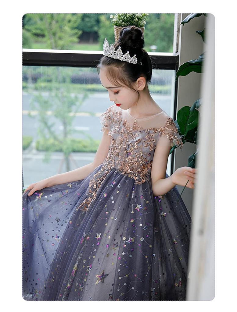 OWIEOW Фортепианный концерт Длинное Формальное и Элегантное Подходящее для Сцены и Размеров Детское Платье, Платье для Девочек, Выступления, Концерты,