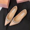 Мода Женская мода Внутренние приподнимающие туфли на плоской подошве Весна Новые Остроносые С мелким вырезом Водяной бриллиант Мягкая подошва Нескользящие Одинарные туфли