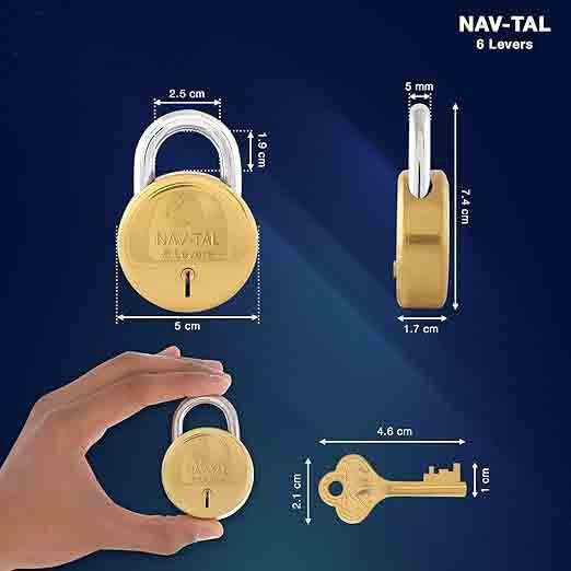 Навесной замок Nav-tal с 6 рычагами для входной двери с 3 ключами, закаленная дужка, латунь B079N5VBWV