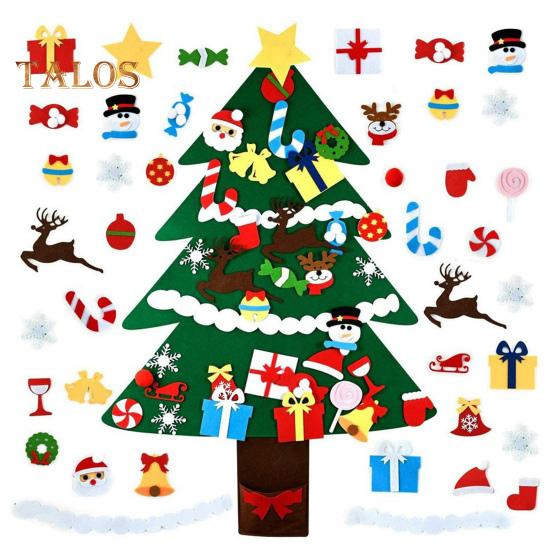 Войлочная новогодняя елка для малышей, светодиодная подсветка, набор для самостоятельной сборки новогодней елки с Санта-Клаусом, снеговиком, снежинкой, чулком
