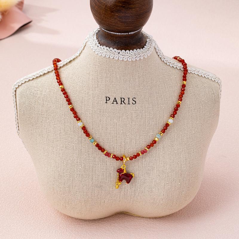 The new model will be rich soon, red drip glaze pony pendant, agate beaded bracelet, necklace, natal year red set.