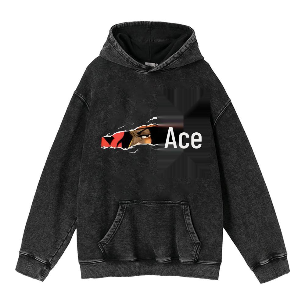 Худи с принтом Luffy & Zoro из аниме, washed vintage, 440 г - Ретро хлопковая уличная толстовка