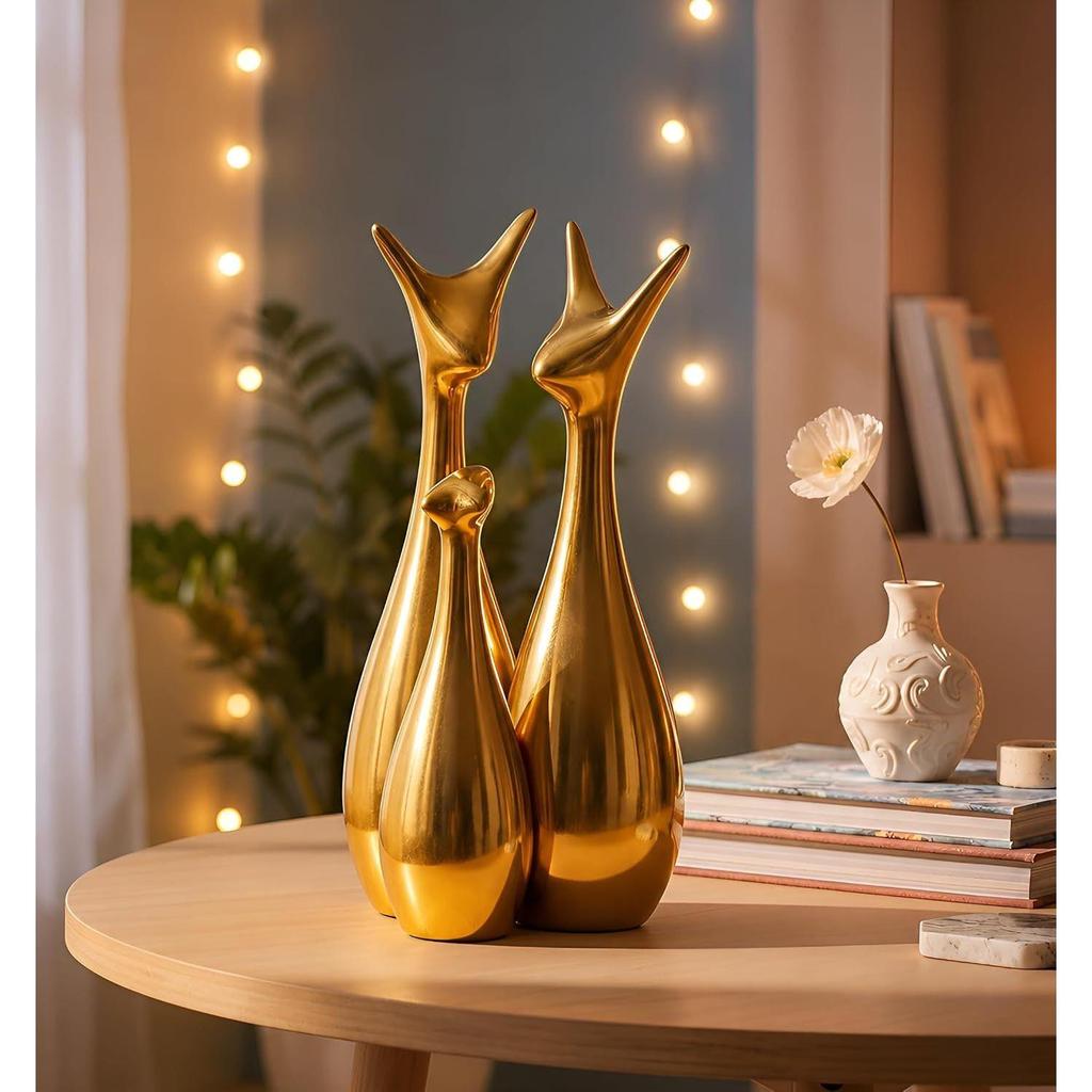 LIFEHAXTORE® Home Decor Lucky Deer Statue Family Piano Finish Ceramic Figures