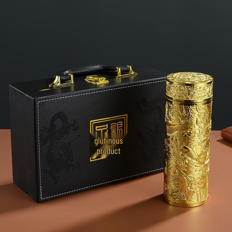 Pure Silver 9999 Thermal Water Cup - Nine Dragon, Hundred Blessings, Dragon & Phoenix Design