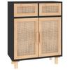 Sideboard Black 60x30x75 cm Solid Pine Wood and Natural Rattan
