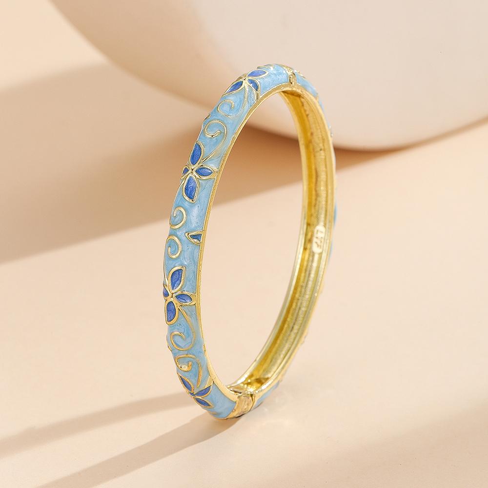 Fashion style gold plated flower pattern enamel cloisonne bracelet bangle jewelry gift item for girls women