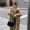 Khaki Hooded Windbreaker Coat Women's Long Spring and Autumn Korean Style Large Size Versatile Casual Coat