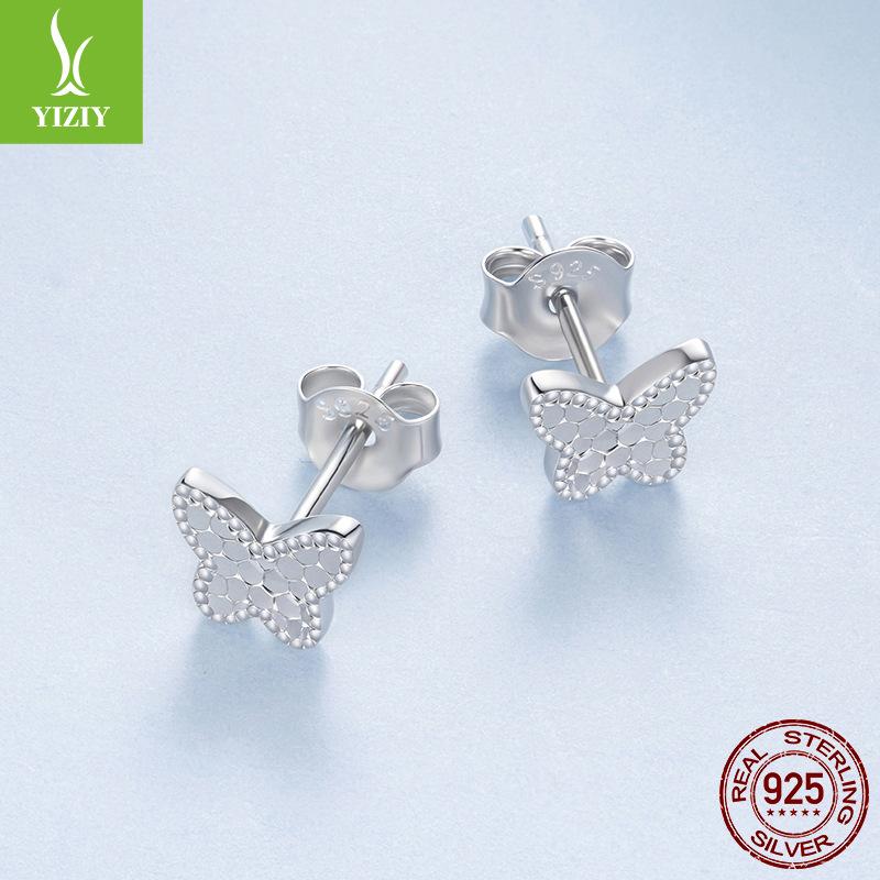 Серьги-гвоздики из стерлингового серебра S925 со сверкающими бабочками, женские, дизайн с пайетками, простые серебряные серьги-гвоздики