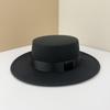 Top Hat British Black Flat Top Hat Hepburn Gentleman Jazz Hat Flat Brim Woolen Wide Brim Men'S And Women'S Hats