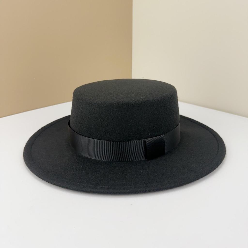 Top Hat British Black Flat Top Hat Hepburn Gentleman Jazz Hat Flat Brim Woolen Wide Brim Men'S And Women'S Hats