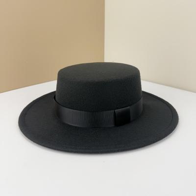 Цилиндрическая шляпа британская черная шляпа с плоским верхом Hepburn Gentleman Jazz Hat Flat Brim Woolen Wide Brim Мужские и женские шляпы