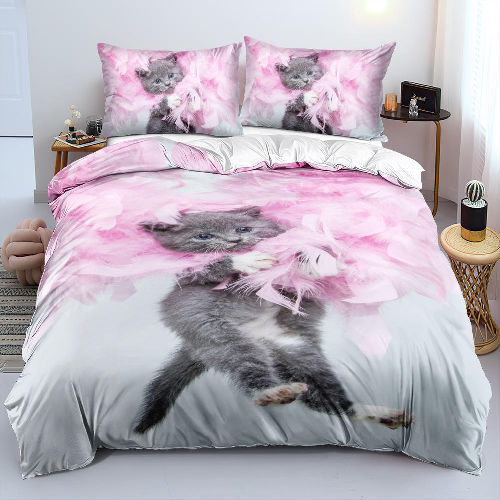 3D комплект постельного белья для домашних животных и кошек, пуховый пододеяльник, наволочка, комплект односпальной/двуспальной кровати DE135 * 200, мягкий пододеяльник в натуральную величину для мальчиков и девочек, постельное белье
