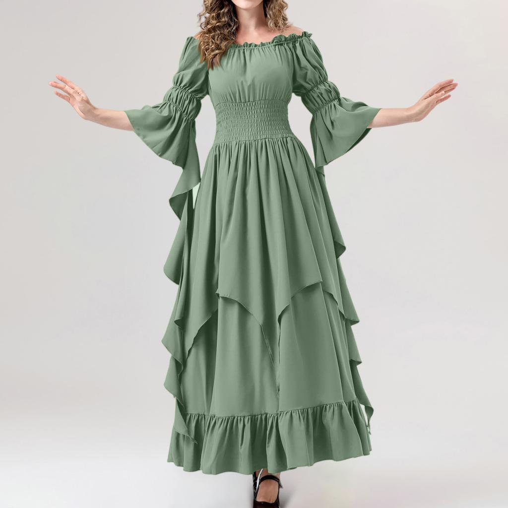 Women's Vintage Solid Color Lace Collar 3/4 Sleeve Cos Dress