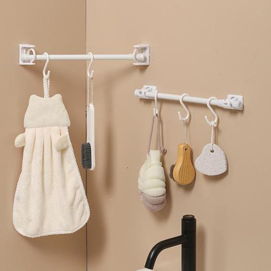 Curtain Rod No Drilling Self Adhesive Telescopic Drapery Rod Anti-slip Anti-rust Bedroom Kitchen Curtain Rod Holders Clothes Drying Rod