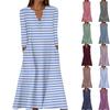 Женское летнее повседневное платье с V-образным вырезом, на пуговицах, в полоску, с рукавом три четверти, длинное, с карманами