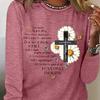 Stylish Plus Size Cross Print Long Sleeve T-shirt - Plus Size T-shirts for Women with Crew Neck