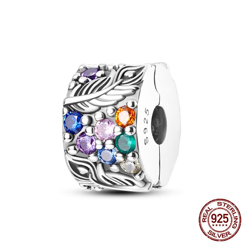 Fashion 100% 925 Sterling Silver Colorful Zircon Stars Moon Separator Charms Bead Fit Original Bracelet Fine DIY Jewelry
