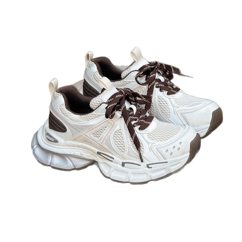 Европейская кожа папины кроссовки женские 2025 осень новые Mijia ретро универсальные на толстой подошве увеличивающие рост повседневные туфли спортивная обувь