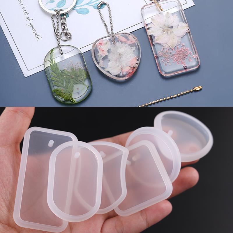 6pcs DIY Keychain Pendant Silicone Mold Set Crystal Epoxy Resin Mold Round Rectangle Pendants Jewelry Making Casting Mould