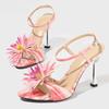 Модные розовые сандалии на каблуке с цветочным декором Женская мода Ремешок на щиколотке Пряжка Дизайнерская обувь Элегантная обувь для вечеринки с острым носком