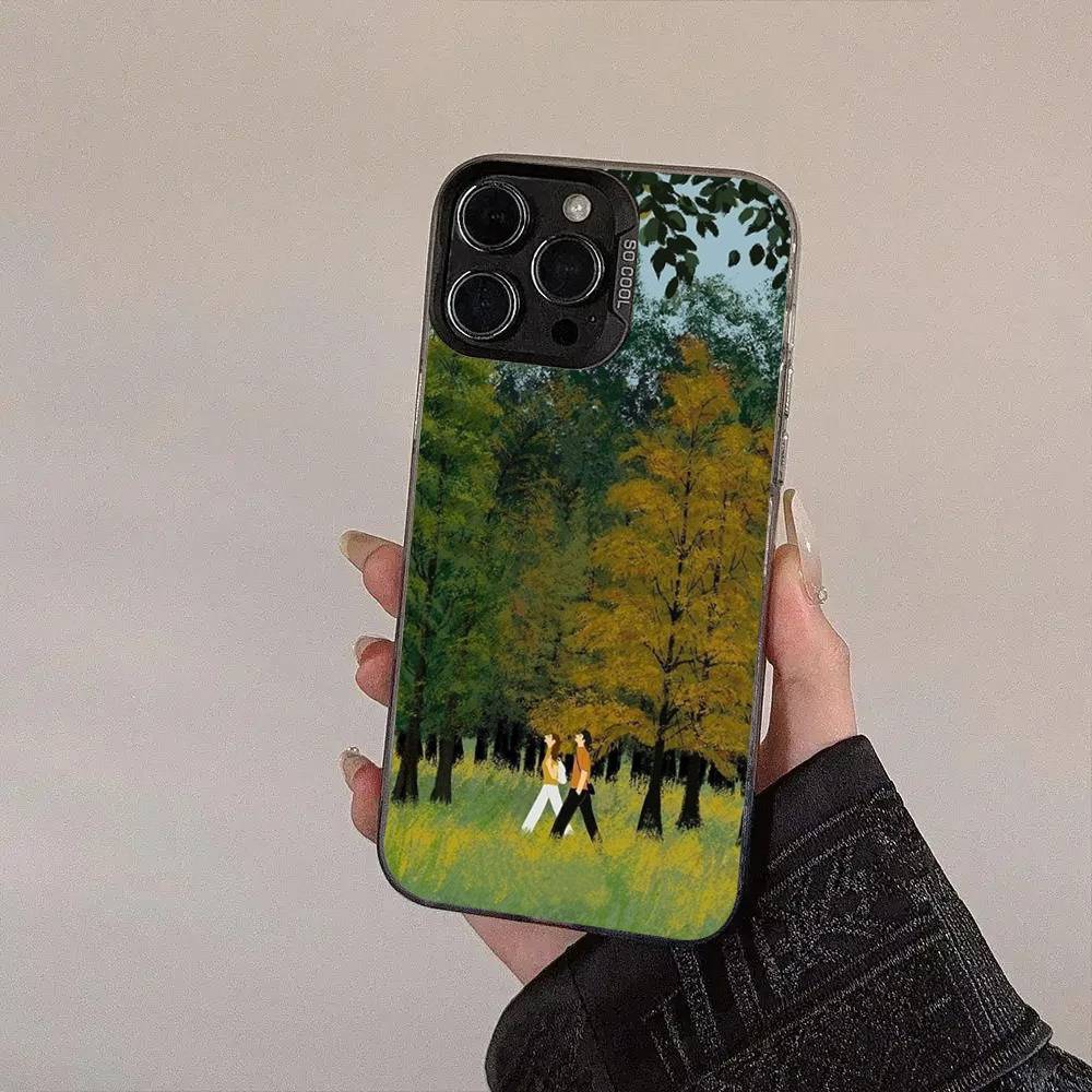 Cartoon Lawn Suburban Relaxation Silver Plated Inside Phone Case For iPhone 17 16 15 14 11 12 13 Pro Max Plus X XR XS Max Color