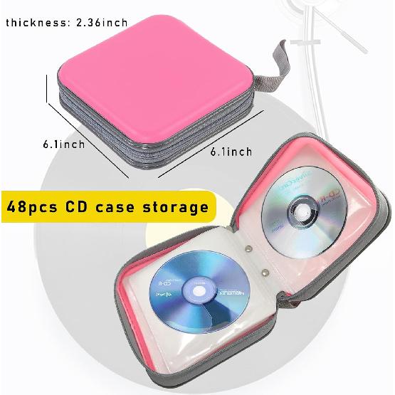 Augeny 48 Capacity CD Case, Portable DVD Hard Plastic Case Holder, Universal Wallet Disc Storage Binder For Car, Home, Travel, Carrying Organizer