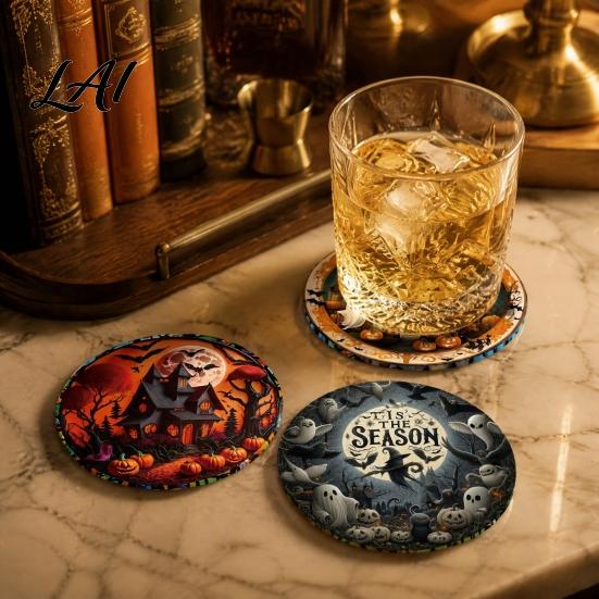 Holiday Table Decor for Kitchen Halloween Wooden Coasters Decorative Placemats Dining Table Heat Resistant Mats Reusable Room with Pumpkin